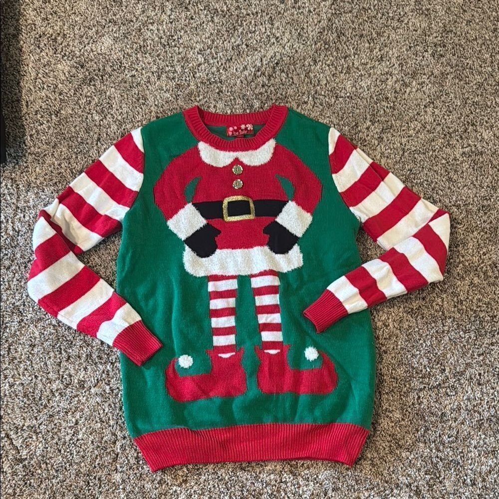 Red and Green Crew Neck Holiday Sweater - Ugly Christmas Sweater